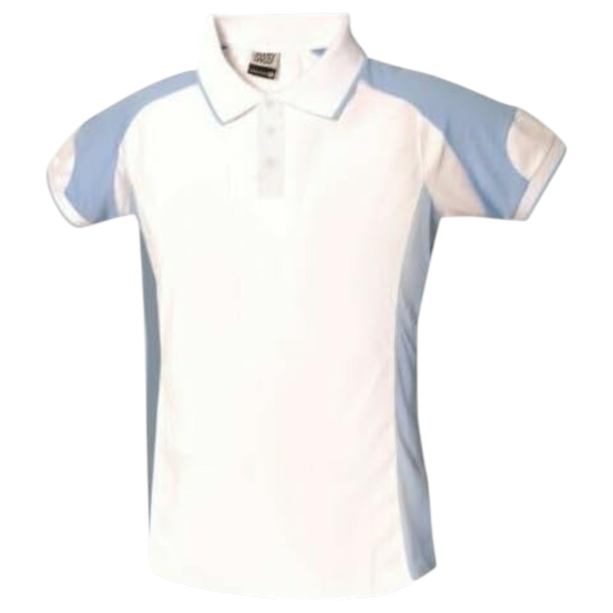 Children's white and sky blue polo sports shirt short sleeve breathable school PE top